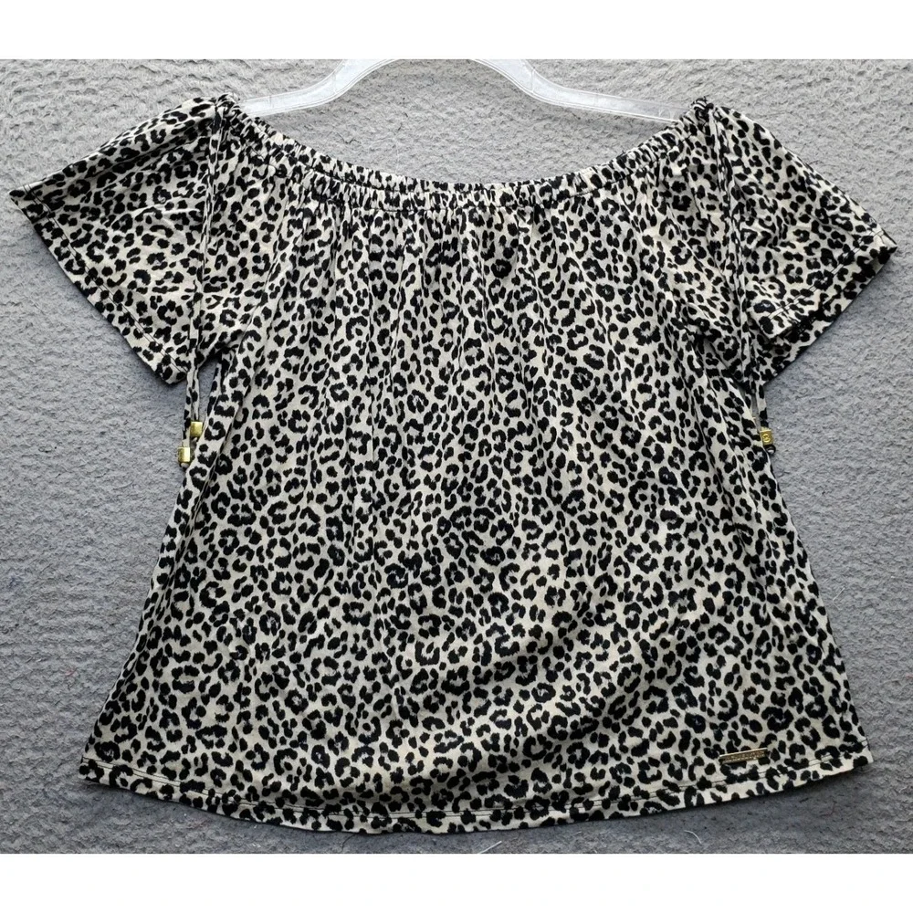 Michael Kors Blouse Womens S Multi Leopard Print Short Sleeve Off the Shoulder